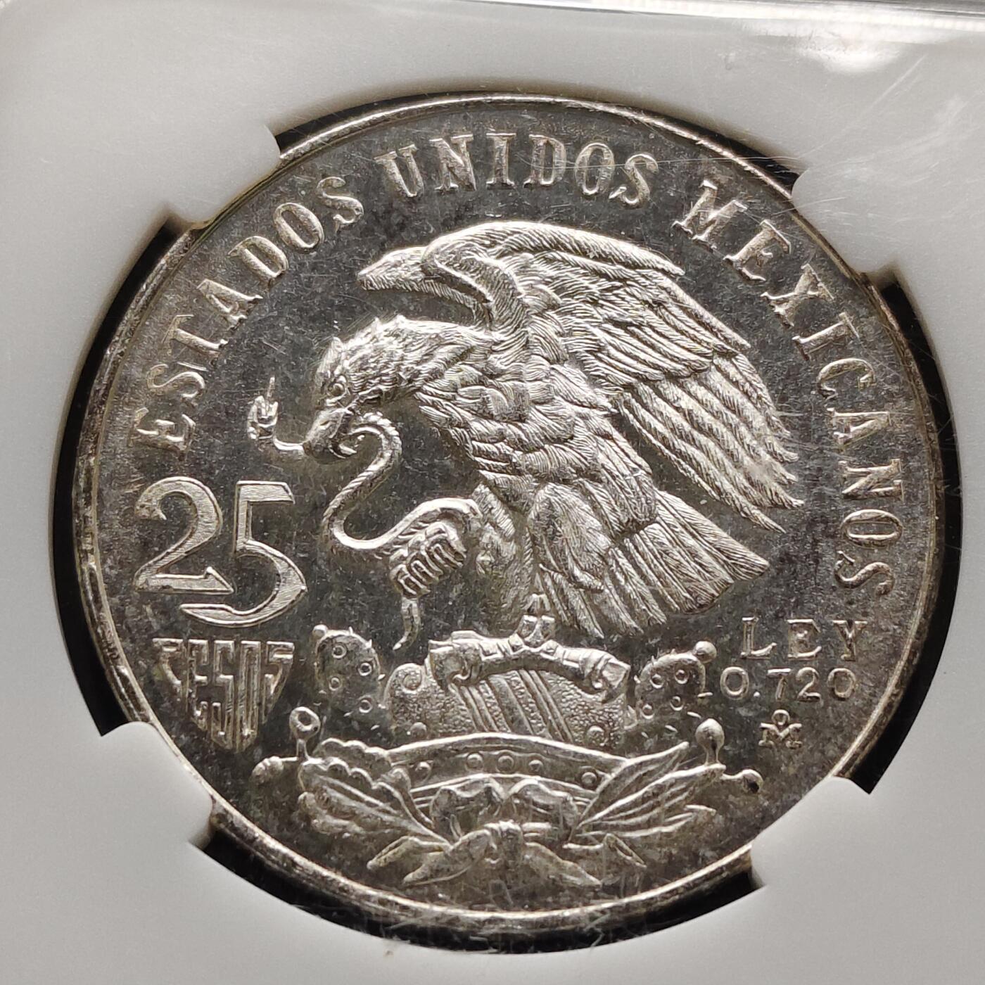 【全场包邮】纯粹捡漏拍517场 墨西哥1968年25比索奥运会纪念银币【38毫米22.5克72%】