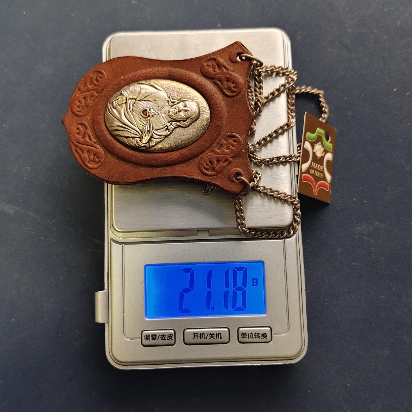 【全场包邮】纯粹捡漏拍517场 【杂件·自辨】意大利宗教挂牌-带皮套内嵌耶稣/圣母金属牌（可能是银质）-带说明