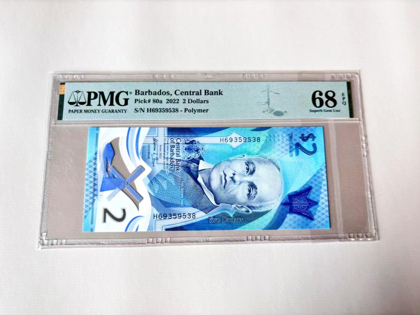 【Blue Auction】世界纸币精拍第803期——18级TOP拍卖/信誉/品质/专业/高效💫 【无47】巴巴多斯 2022年2元 PMG68EPQ高分