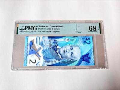 【Blue Auction】世界纸币精拍第803期——18级TOP拍卖/信誉/品质/专业/高效💫 - 【无47】巴巴多斯 2022年2元 PMG68EPQ高分