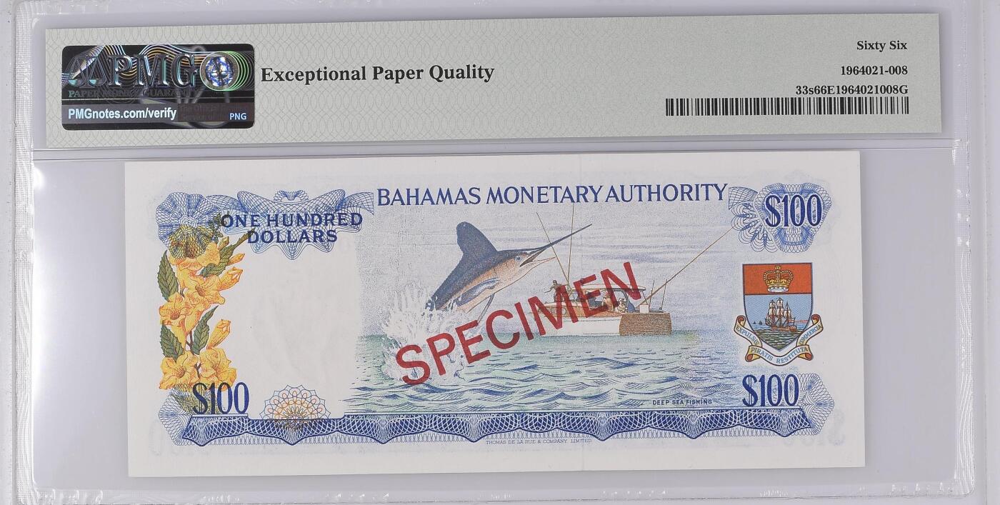 《愛美收藏》第239期-4.5周日外币黄金场  巴哈马1968年A冠100元最高值PMG66E 冠军67分仅2张 SPECIMEN少见样钞 高冠年轻女王+彩背 女王钞大珍品