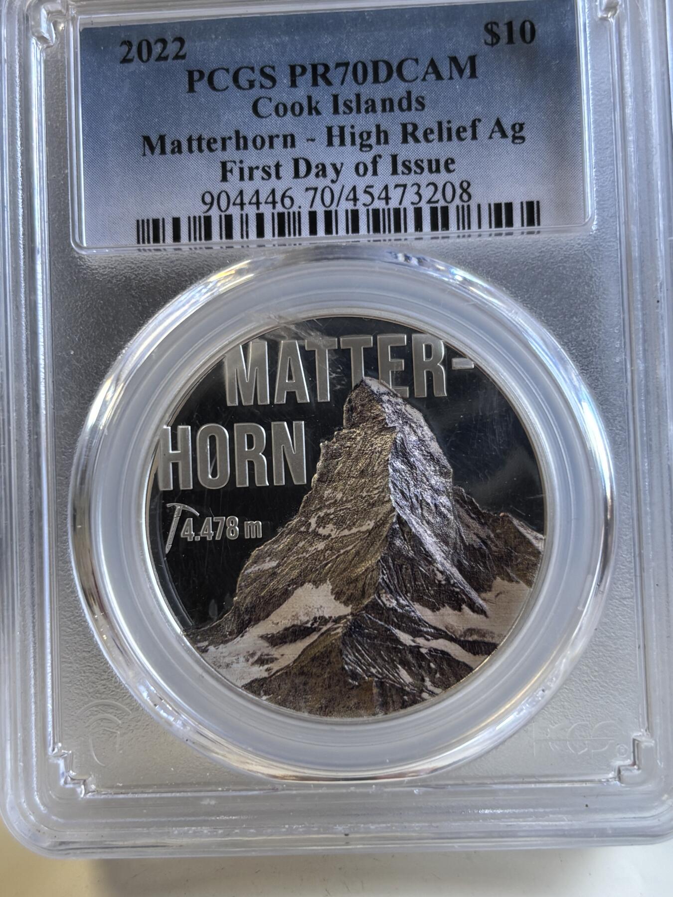 第196期拍卖 库克2022年马特洪峰2盎司加厚纪念彩银币PCGS-PR70，999银，发行999枚