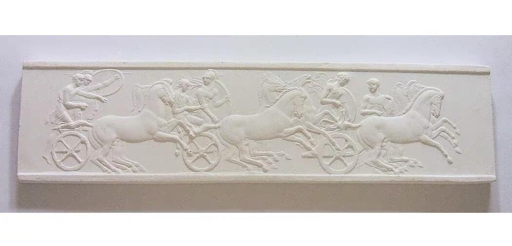 【艺术】欧洲壁画油画艺术大章 古罗马战车战争 白色高浮雕方形超巨型大陶章228×56MM 165克