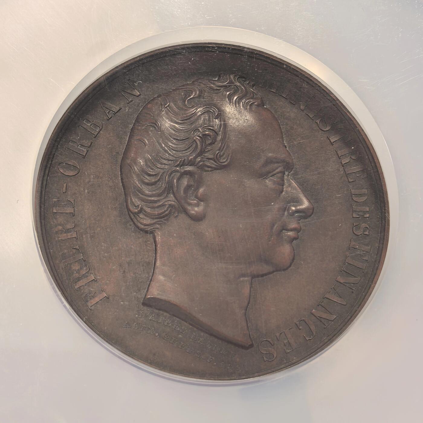 博洋堂世界钱币拍卖第167期（全场包邮） NGC MS61 比利时1860年财政部长奥班就职纪念大铜章，背面比利时女神的加护丰满莞尔！