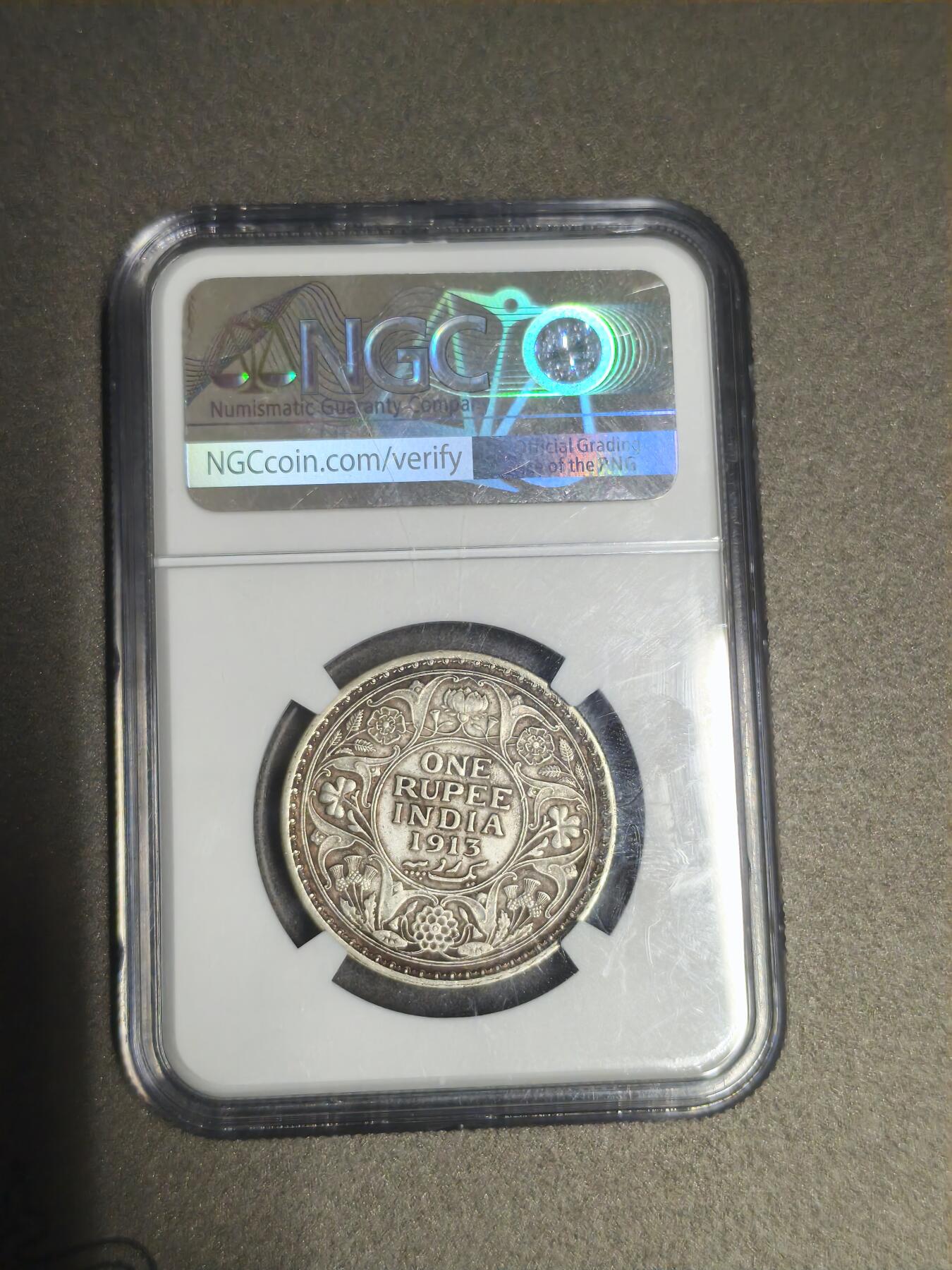 机制币银元拍场 臻品多多 1913乔治五世卢比少见年份，版别性价比之王