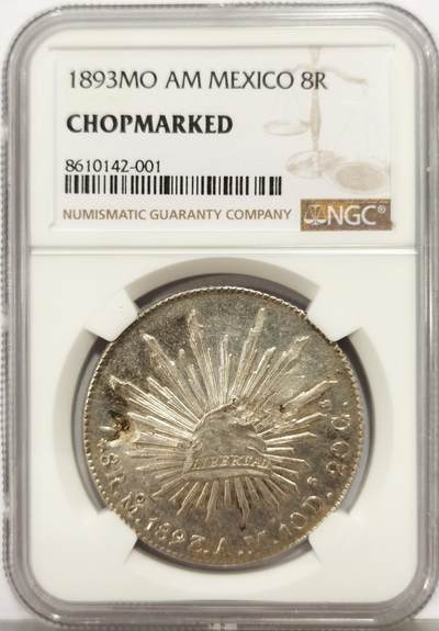 博洋堂世界钱币拍卖第167期（全场包邮） - NGC Chopmarked 墨西哥1893年MO AM鹰洋，镜面底板清晰字戳