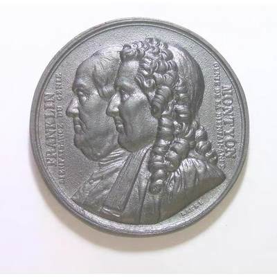 法国1833年 美国国父富兰克林和Montyon精制大锡章 42MM - 法国1833年 美国国父富兰克林和Montyon精制大锡章 42MM