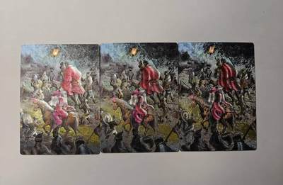 龙虎卡牌-八一场（满200元包邮，无佣金，每周六结拍，欢迎送拍） - 粗闪3张 昆仑万象 权迎东手绘复刻第二弹 一泡 - 钟馗嫁妹 三宫