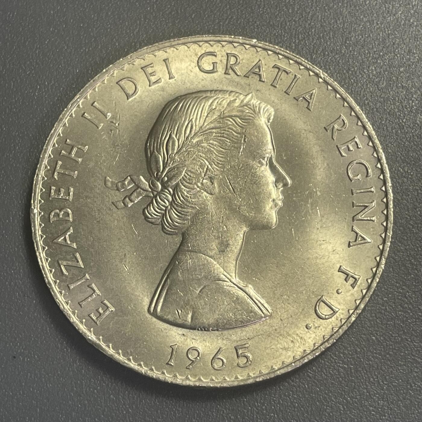 回流0406 全新英国1965年丘吉尔逝世1克朗纪念币 