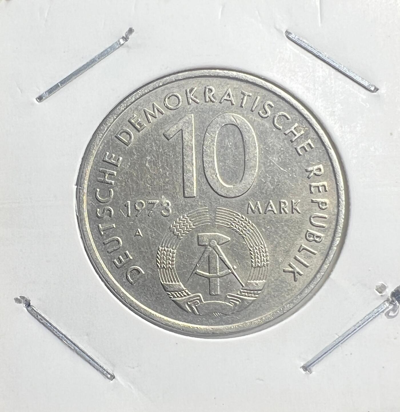 1973 年东德 10 马克纪念币 第 10 届世界青年联欢节 德意志民主共和国 铜镍合金