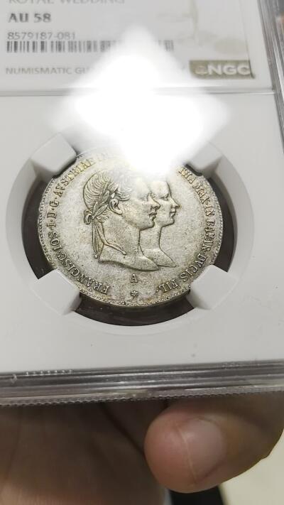 博洋堂世界钱币拍卖第167期（全场包邮） NGC AU58 奥匈帝国1854年茜茜公主大婚1盾银币，带舒服的原始淡包浆，少见品种，性价比极高的一枚，整体状态不输之前拍过的MS