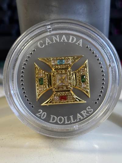 第196期拍卖 - 加拿大2023年爱德华皇冠镶嵌水晶1盎司精制纪念银币，9999银，发行6000枚