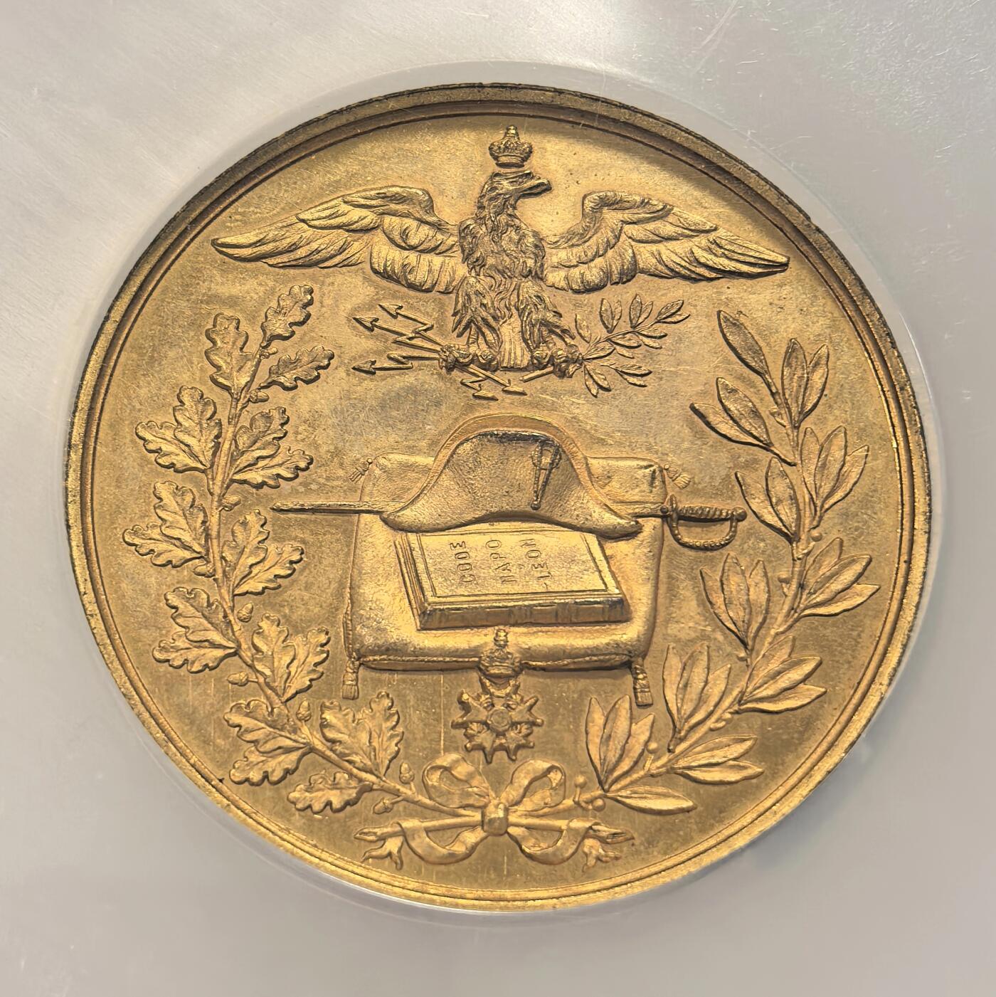 博洋堂世界钱币拍卖第167期（全场包邮） NGC MS62 法国1869年拿破仑一世百年诞辰纪念镀金大铜章，50mm