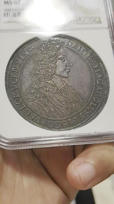 博洋堂世界钱币拍卖第167期（全场包邮） NGC MS62 奥地利1704年奥尔穆茨大泰勒银币，绝美包浆，背面图案精美绝伦，上手绝对惊艳，传世收藏级别