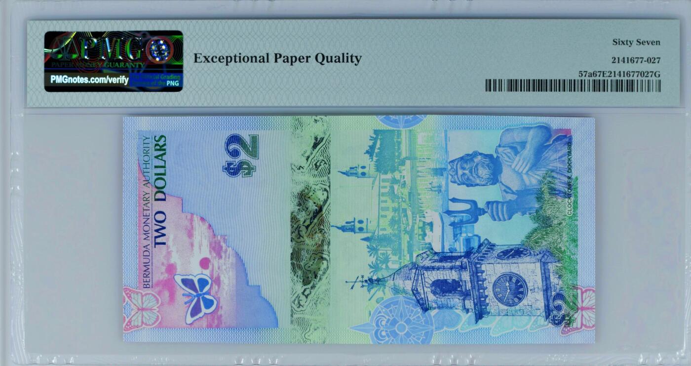 【Blue Auction】世界纸币精拍第803期——18级TOP拍卖/信誉/品质/专业/高效💫 【66尾无47 获奖钞 洋葱冠】百慕大 2009年2元 蓝鸟 PMG67EPQ 