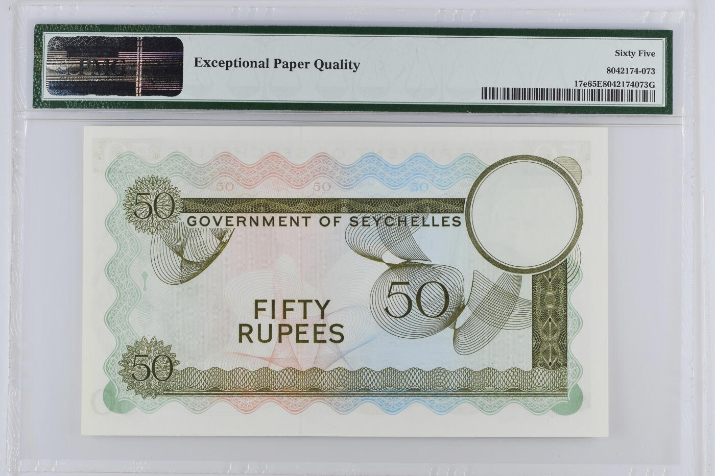 《愛美收藏》第239期-4.5周日外币黄金场  塞舌尔1973年A1冠50卢比PMG65E无3457靓号 纸币全新品相 SEX钞 少见戎装女王 女王钞珍品