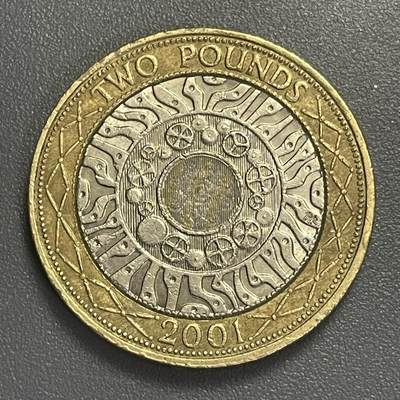 回流0406 - 英国2001年2英镑双金属币 齿轮科技
