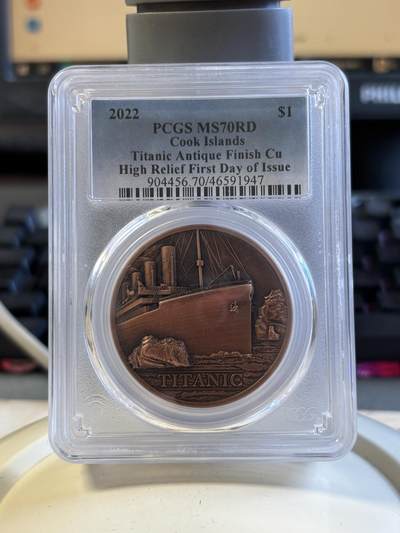 第196期拍卖 - 库克2022年泰坦尼克号110周年纪念铜币PCGS-MS70首，50克，发行5000枚