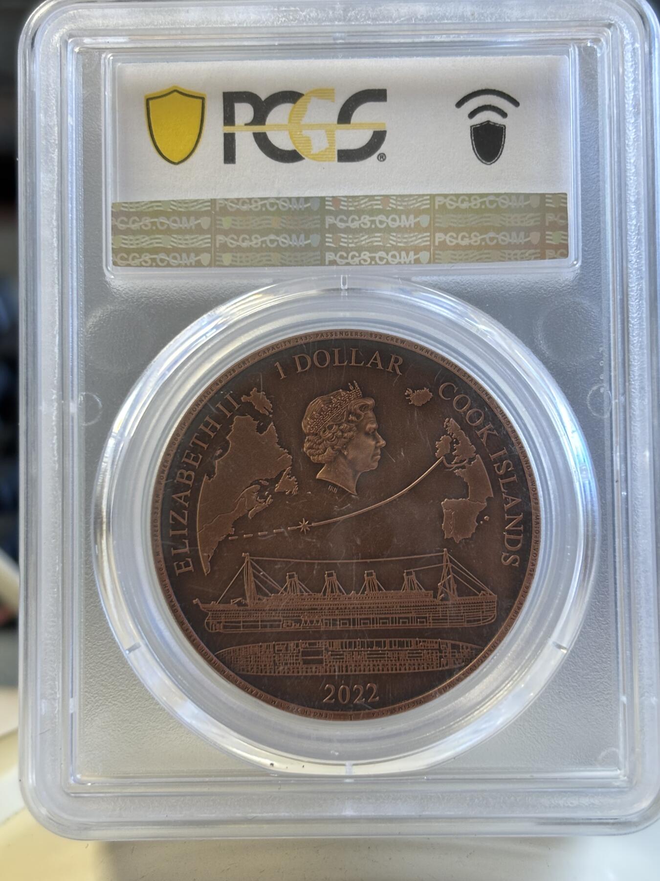 第196期拍卖 库克2022年泰坦尼克号110周年纪念铜币PCGS-MS70首，50克，发行5000枚