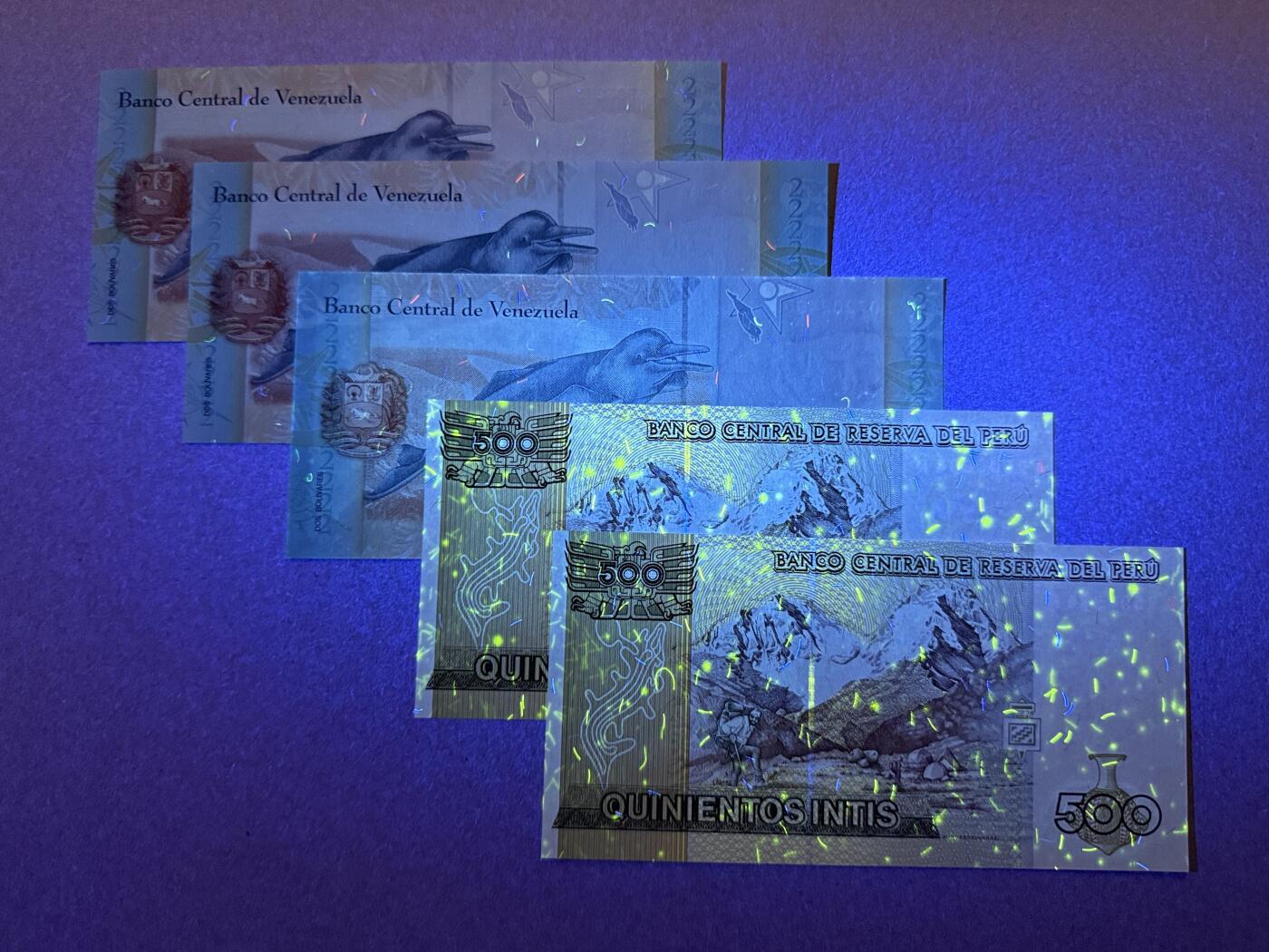 《愛美收藏》第239期-4.5周日外币黄金场  委内瑞拉、秘鲁5张 UNC 如图