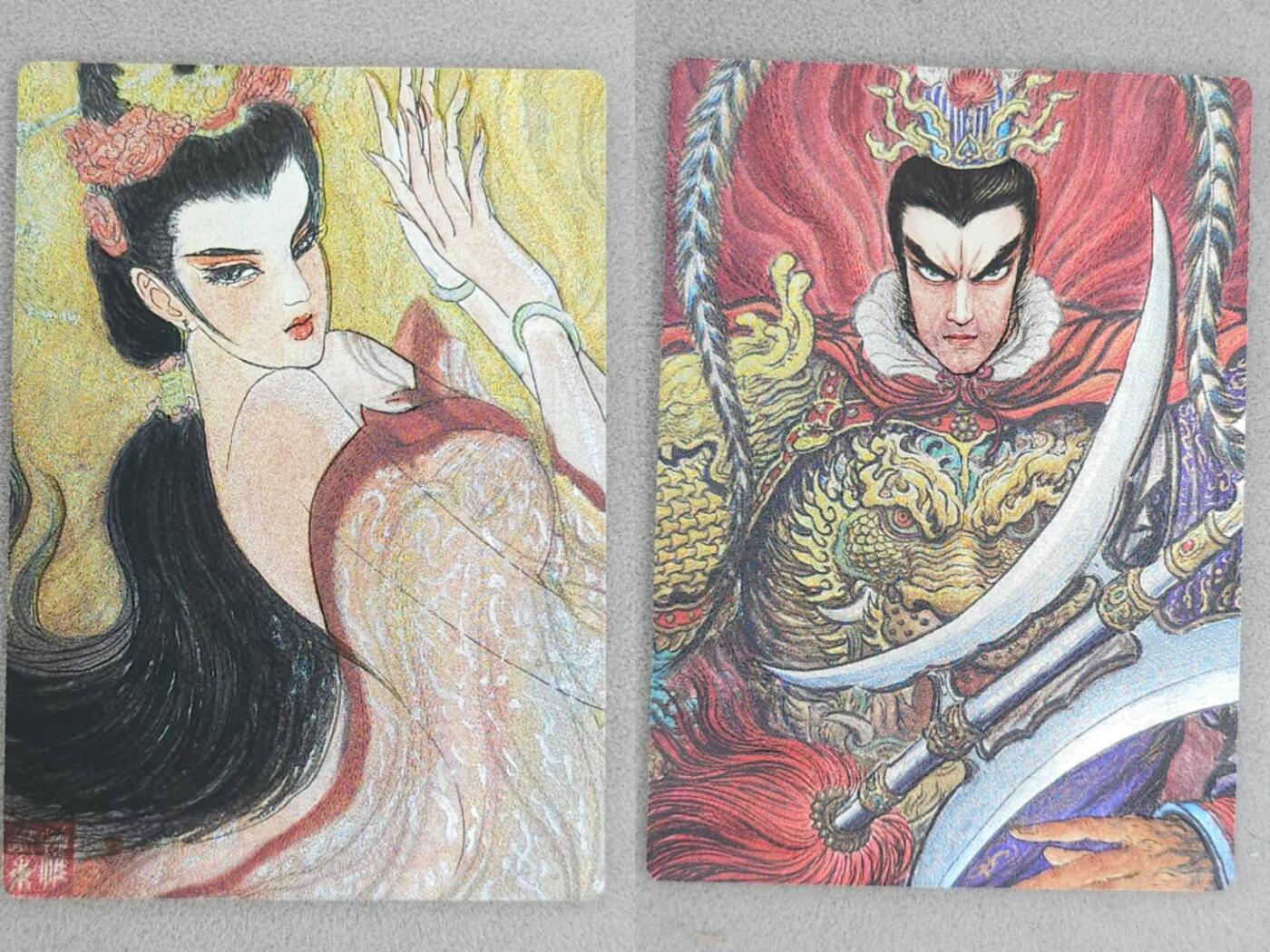 龙虎卡牌-八一场（满200元包邮，无佣金，每周六结拍，欢迎送拍） 粗闪2张 昆仑万象 权迎东手绘复刻 - 吕布&貂蝉