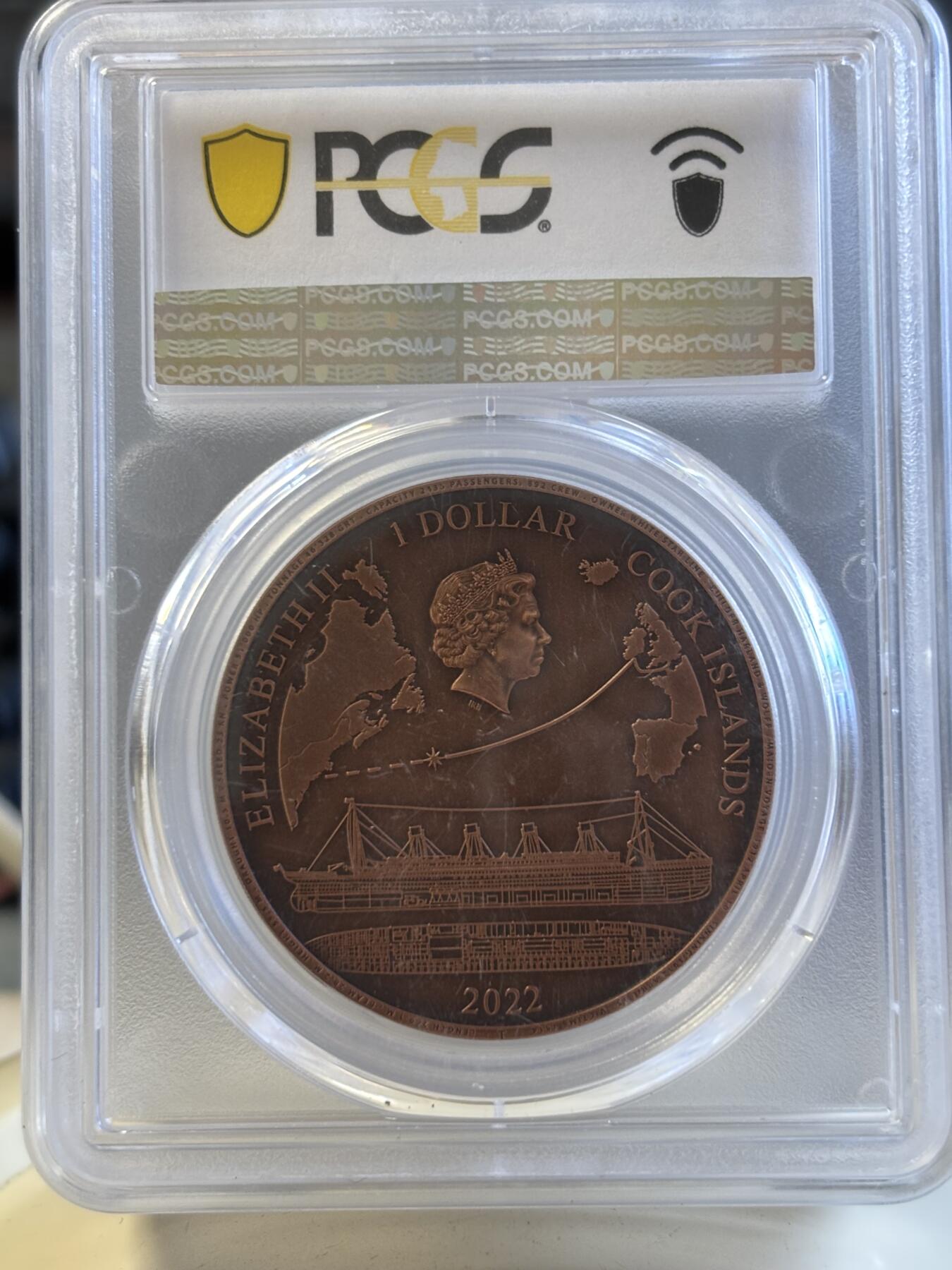 第196期拍卖 库克2022年泰坦尼克号110周年纪念铜币PCGS-MS70首，50克，发行5000枚