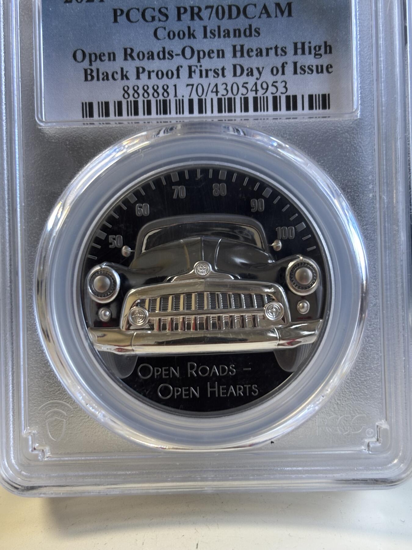 第196期拍卖 库克2021年老爷车2盎司精制纪念银币PCGS-PR70，999银，发行999枚