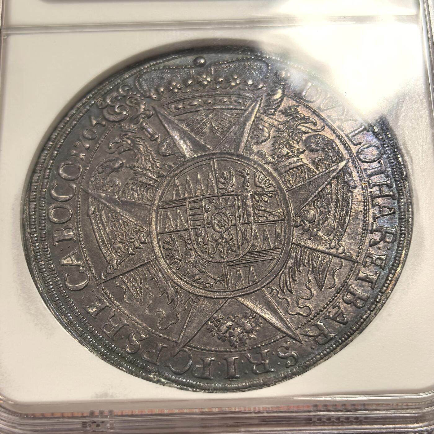 博洋堂世界钱币拍卖第167期（全场包邮） NGC MS62 奥地利1704年奥尔穆茨大泰勒银币，绝美包浆，背面图案精美绝伦，上手绝对惊艳，传世收藏级别