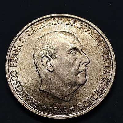 【全场包邮】纯粹捡漏拍517场 - 西班牙1966年佛朗哥100比塞塔银币【34毫米19克80%】