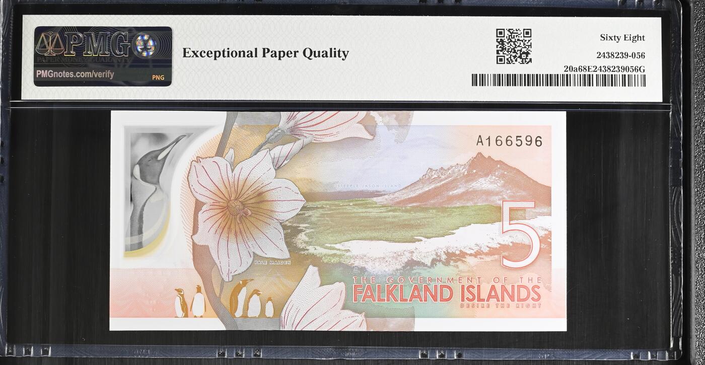 《愛美收藏》第239期-4.5周日外币黄金场  福克兰岛2025年AA冠5镑PMG68E高分尾6 更高分仅10张 今年IBNS世界最佳纸币获奖钞大热品种 Pick#20a