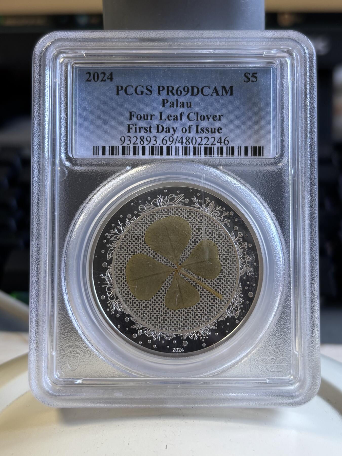 第196期拍卖 帕劳2024幸运草系列镶嵌四叶草1盎司银币PCGS-PR69，9999银，发行2024枚