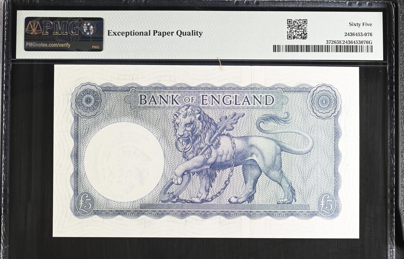 《愛美收藏》第239期-4.5周日外币黄金场  英国B序列1961-63年5镑PMG65E纸币全新品相 空心版 Pick#372