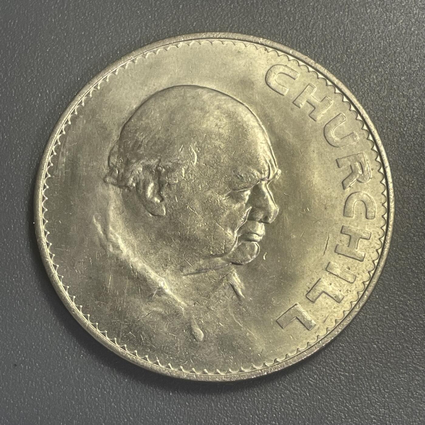 回流0406 全新英国1965年丘吉尔逝世1克朗纪念币 