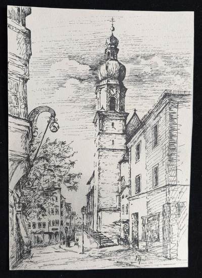 凯旋世界勋赏（第23期）（欢迎送拍）（对拍品有疑问请询问客服，不接受到手刀，出价默认拍品品相。请认真阅读拍卖规则！出价默认已认可！）（收到货请录制开箱视频，无视频概不处理问题。） - 奥匈帝国 亚历山大·鲍尔 的画作 描绘了一个经典的欧洲旧城街道透视视图。