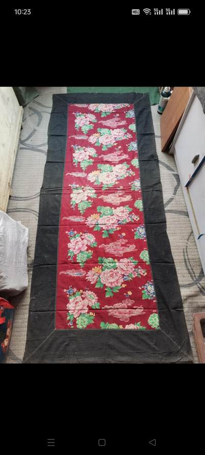 文革时期老粗布1块。飞机，轮船和花卉图案。60㎝×189㎝。如图包老 - 文革时期老粗布1块。飞机，轮船和花卉图案。60㎝×189㎝。如图包老