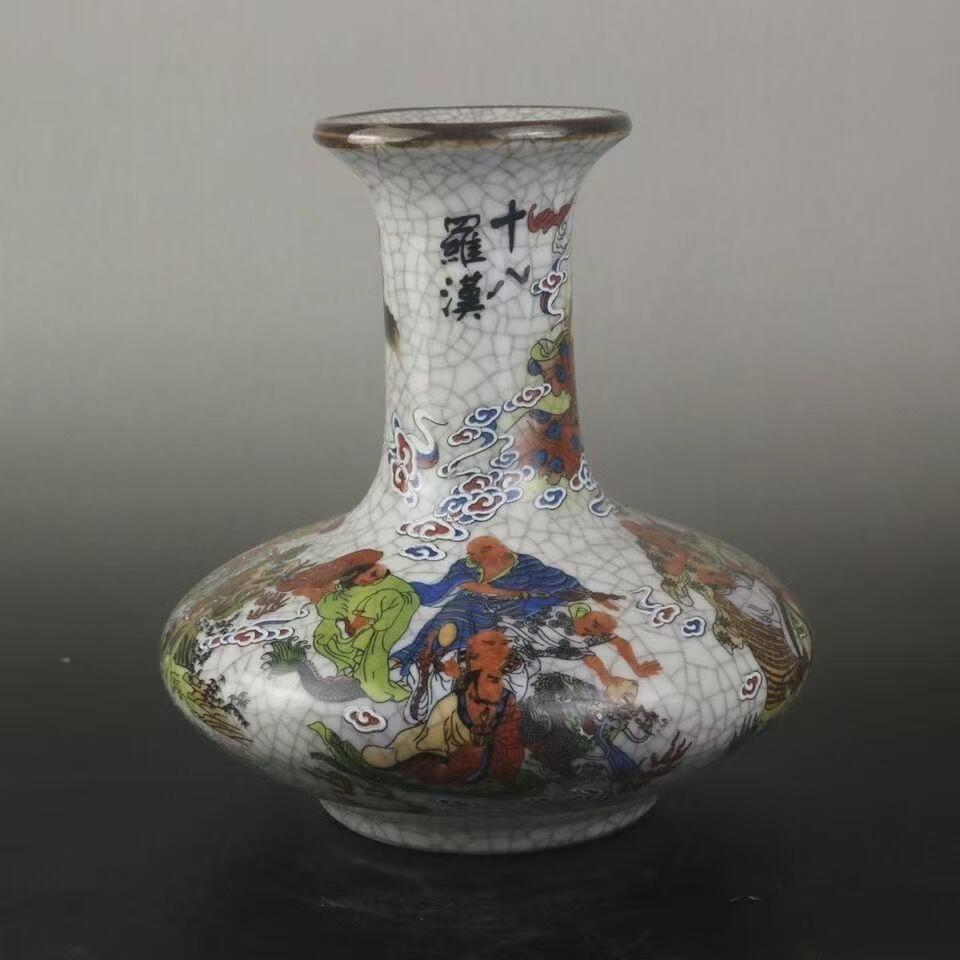 十八罗汉扁花瓶（一对）