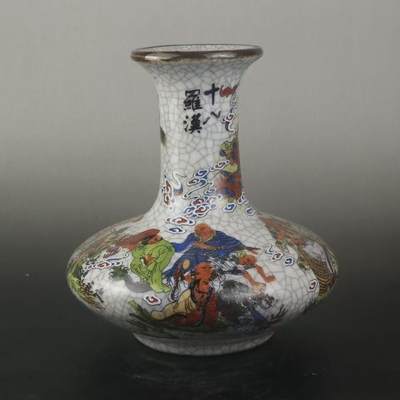 十八罗汉扁花瓶（一对） - 十八罗汉扁花瓶（一对）