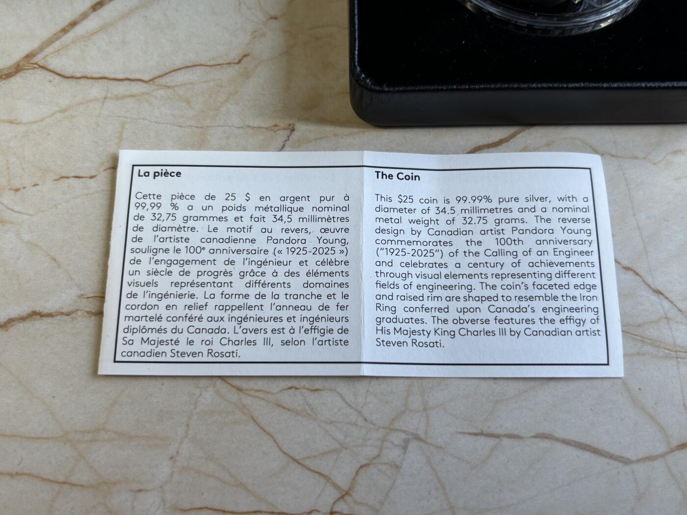 第196期拍卖 加拿大2025年工程师的召唤1盎司多边形精制纪念银币，9999银，发行5000枚