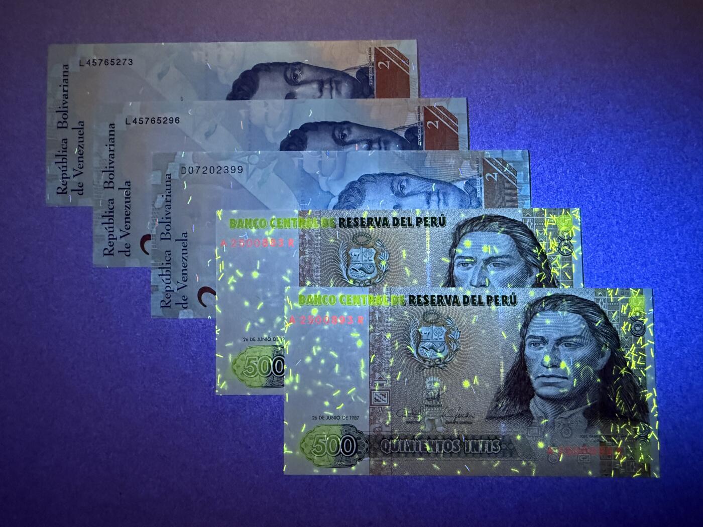 《愛美收藏》第239期-4.5周日外币黄金场  委内瑞拉、秘鲁5张 UNC 如图