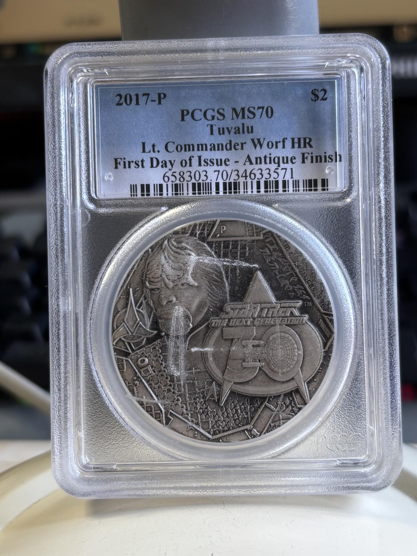 第196期拍卖 图瓦卢2017年星际迷航指挥官2盎司银币PCGS-MS70，999银，发行1701枚