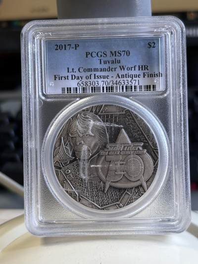 第196期拍卖 - 图瓦卢2017年星际迷航指挥官2盎司银币PCGS-MS70，999银，发行1701枚