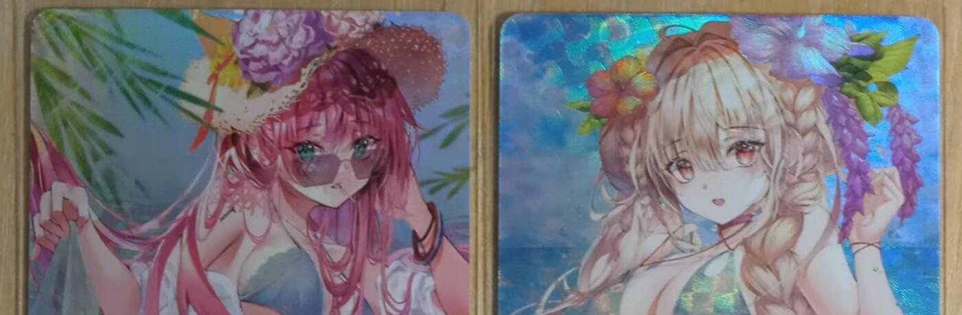 龙虎卡牌-八一场（满200元包邮，无佣金，每周六结拍，欢迎送拍） 折光彩闪2张 补丁卡牌 女友比基尼