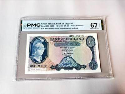 【Blue Auction】世界纸币精拍第803期——18级TOP拍卖/信誉/品质/专业/高效💫 - 英国 B序列 1957-67年5镑 PMG67EPQ 高分