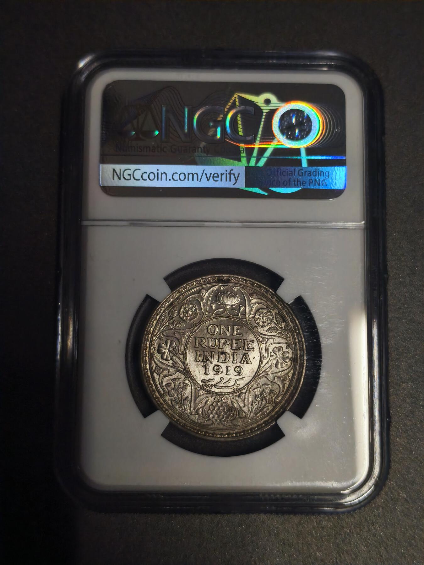 机制币银元拍场 臻品多多 NGC MS61 乔治五世印度卢比 ，少见版别和年份，黄油包浆十分美丽，出分不易