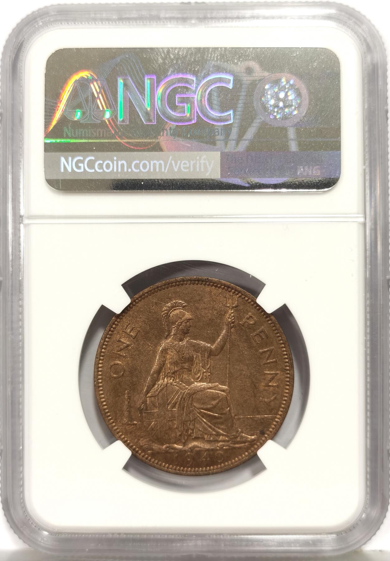 博洋堂世界钱币拍卖第167期（全场包邮） NGC MS63RB 英国1940年乔治六世一便士铜币，高分美品