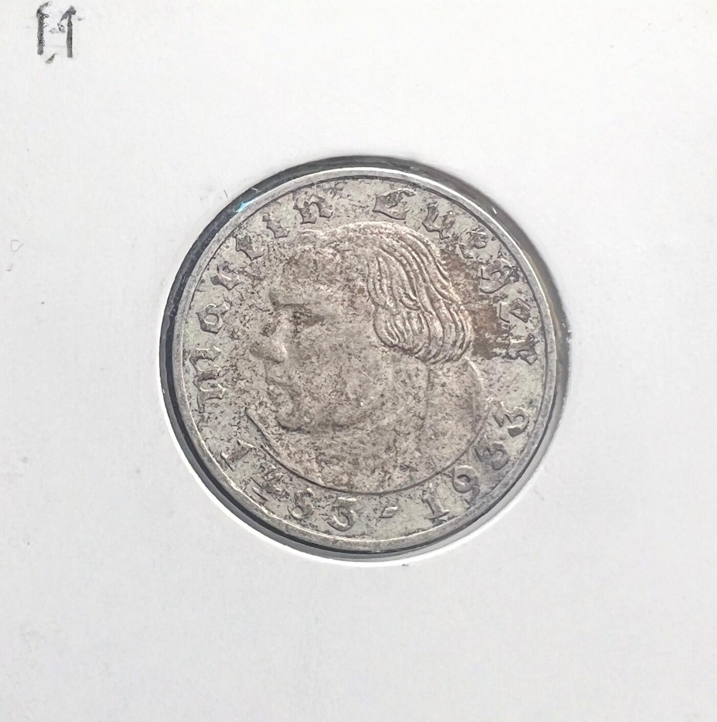 1933 年纳粹德国 5 马克银币 马丁・路德 宗教改革 第三帝国 90% 银