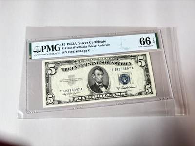 【Blue Auction】世界纸币精拍第803期——18级TOP拍卖/信誉/品质/专业/高效💫 - 美国 1953A 5美金 银币券 PMG66EPQ