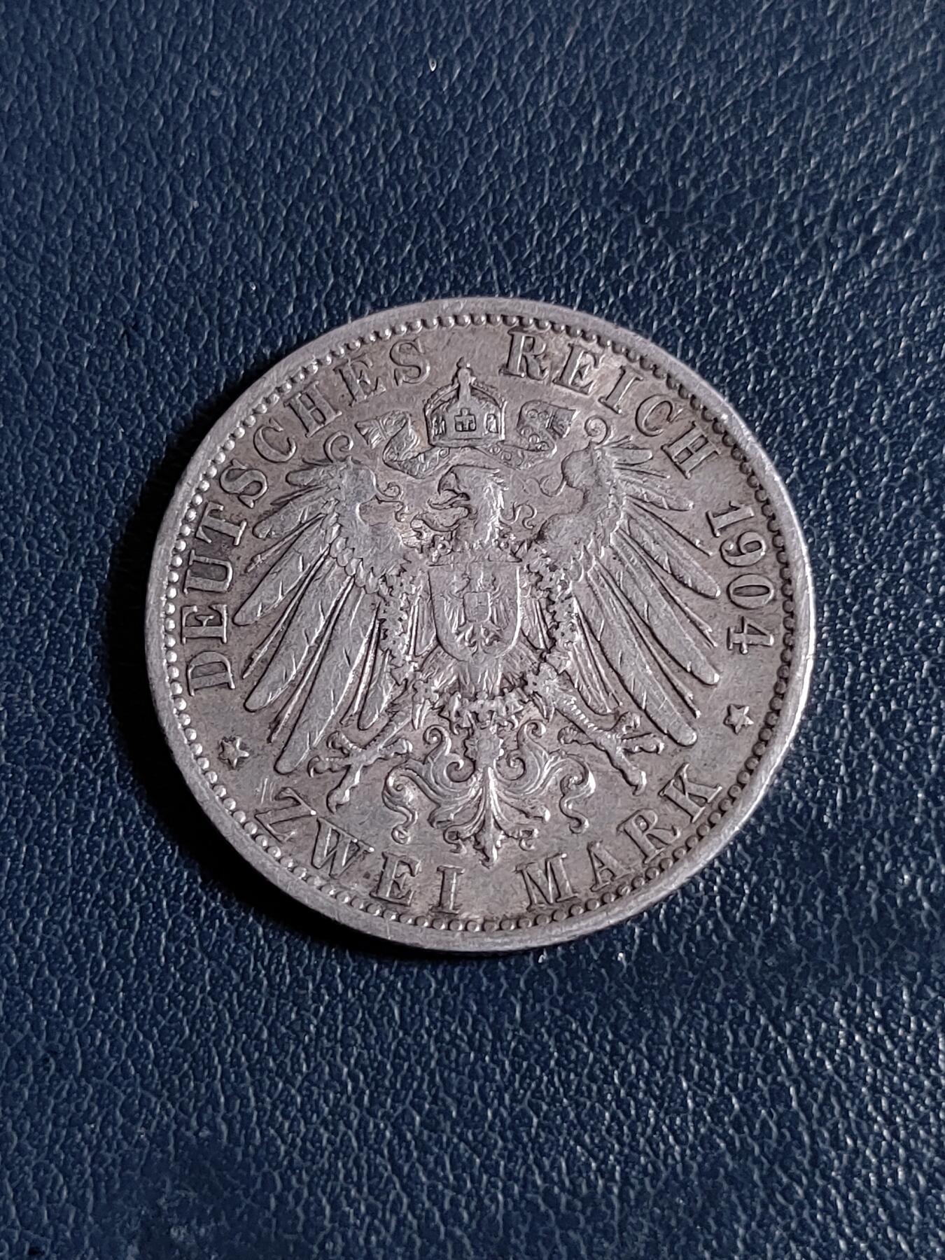 德国1904年普鲁士王国威廉二世2马克银币