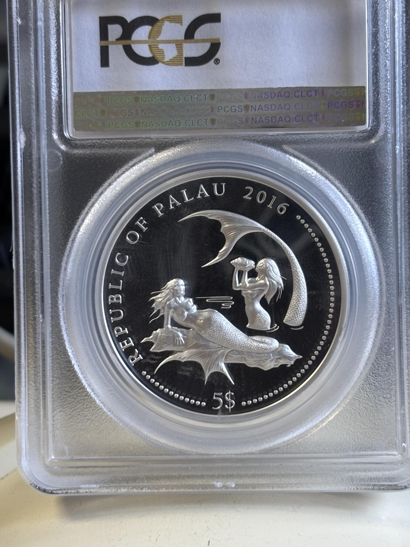 第196期拍卖 帕劳2016年珊瑚海湾鱼类彩色纪念银币PCGS-PR70无盒无证书,999银，25克