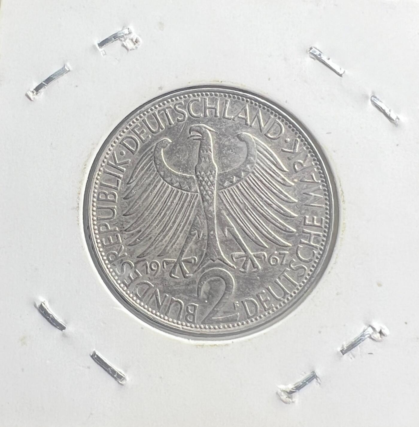 1967 年西德 2 马克流通币 物理学家普朗克 联邦德国 铜镍合金